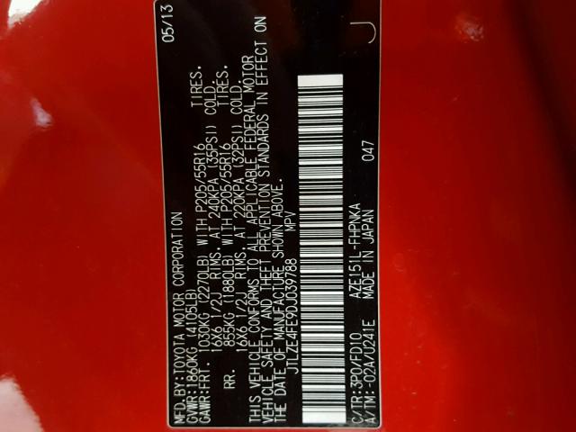 JTLZE4FE9DJ039788 - 2013 TOYOTA SCION XB წითელი ფოტო 10