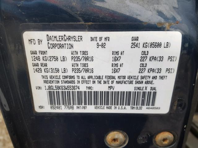 1J8GL58K63W553674 - 2003 JEEP LIBERTY LI BLUE photo 10