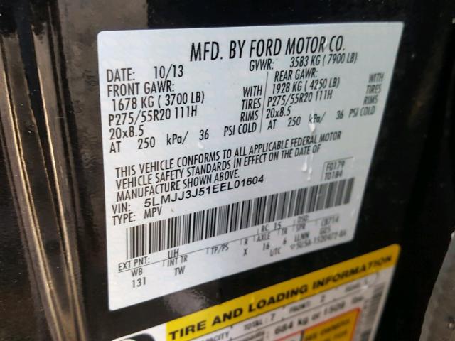 5LMJJ3J51EEL01604 - 2014 LINCOLN NAVIGATOR 黑色 照片 10