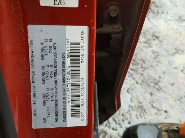 JM1BK12F751270046 - 2005 MAZDA 3 I RED photo 10