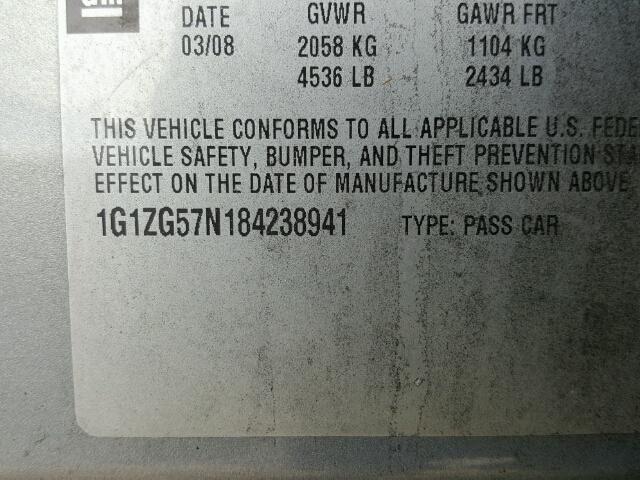 1G1ZG57N184238941 - 2008 CHEVROLET MALIBU LS ლურჯი ფოტო 10