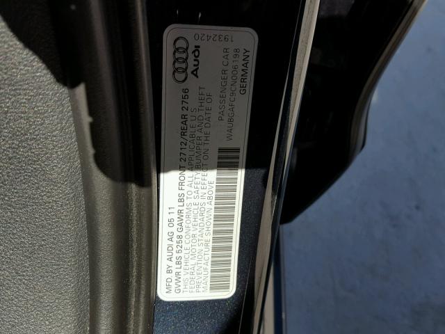 WAUBGAFC9CN006198 - 2012 AUDI A6 PREMIUM BLACK photo 10