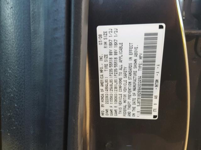 5J8TB18299A002454 - 2009 ACURA RDX GRAY photo 10