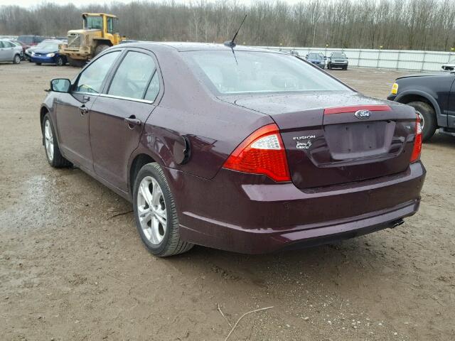 3FAHP0HA0CR362271 - 2012 FORD FUSION SE BURGUNDY photo 3