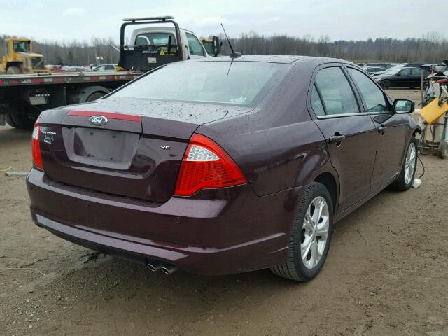 3FAHP0HA0CR362271 - 2012 FORD FUSION SE BURGUNDY photo 4