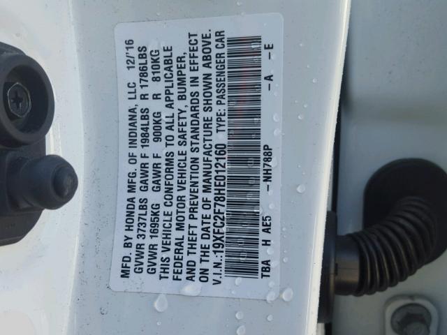 19XFC2F78HE012160 - 2017 HONDA CIVIC EX თეთრი ფოტო 10