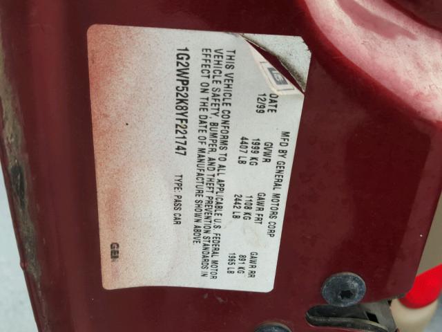 1G2WP52K8YF221747 - 2000 PONTIAC GRAND PRIX RED photo 10