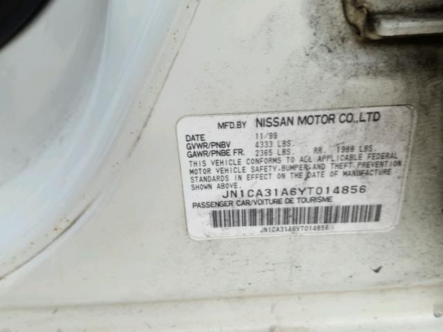 JN1CA31A6YT014856 - 2000 NISSAN MAXIMA GLE WHITE photo 10