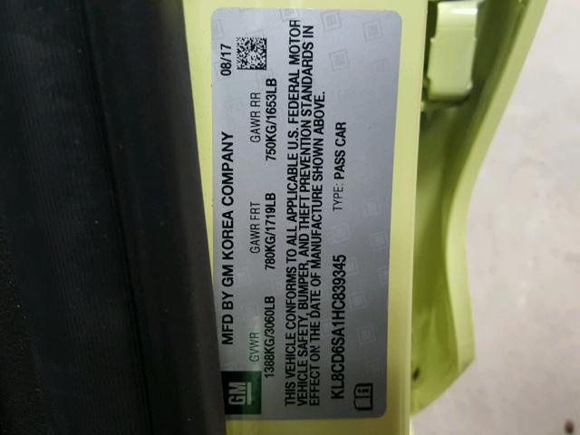 KL8CD6SA1HC839345 - 2017 CHEVROLET SPARK 1LT Желтый фото 10