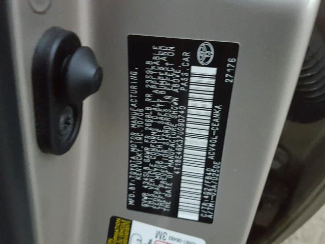 4T1BE46K37U090740 - 2007 TOYOTA CAMRY NEW SILVER photo 10