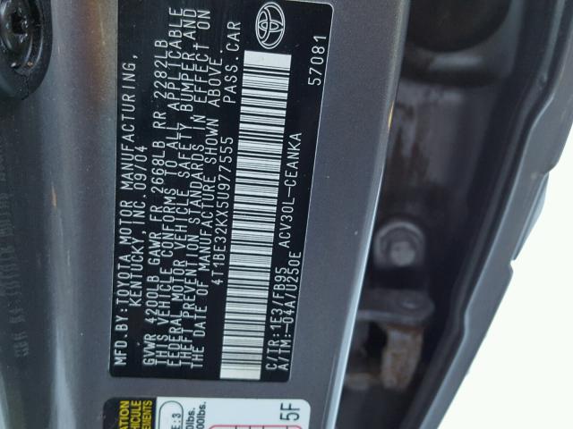 4T1BE32KX5U977555 - 2005 TOYOTA CAMRY LE GRAY photo 10