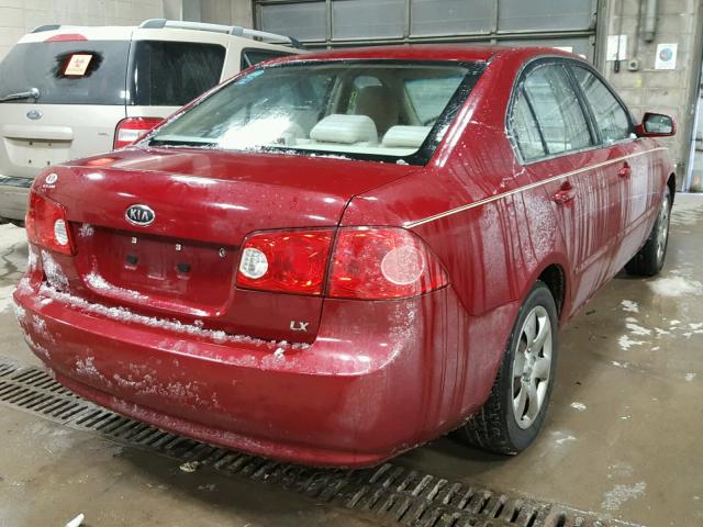 KNAGE123485203448 - 2008 KIA OPTIMA LX RED photo 4