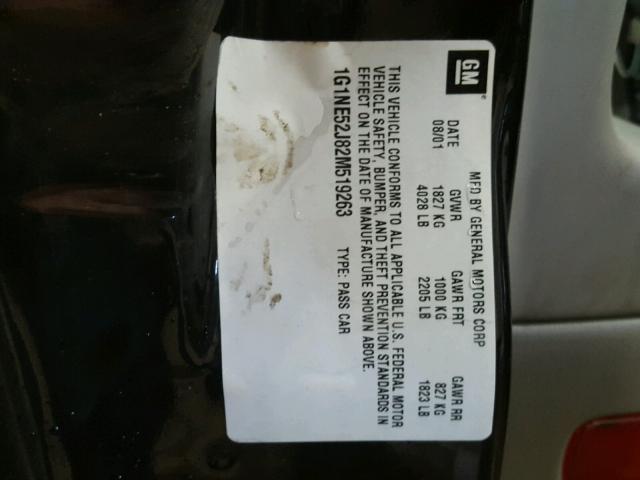 1G1NE52J82M519263 - 2002 CHEVROLET MALIBU LS 黑色 照片 10