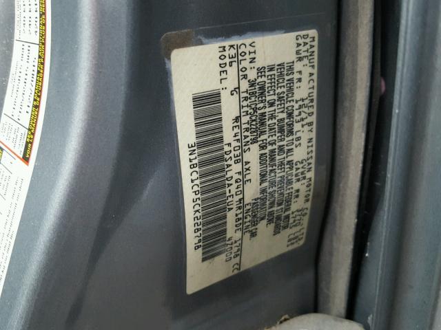 3N1BC1CP5CK228798 - 2012 NISSAN VERSA S GRAY photo 10