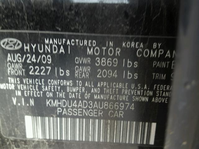 KMHDU4AD3AU866974 - 2010 HYUNDAI ELANTRA BL BLACK photo 10