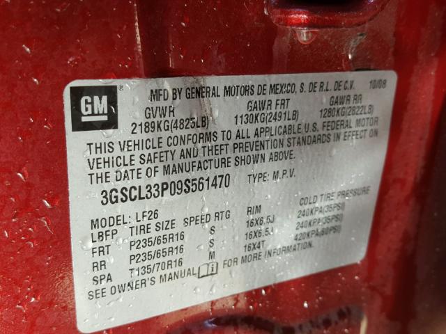 3GSCL33P09S561470 - 2009 SATURN VUE XE RED photo 10