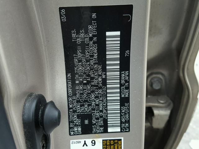 JTEDP21A260113162 - 2006 TOYOTA HIGHLANDER GOLD photo 10