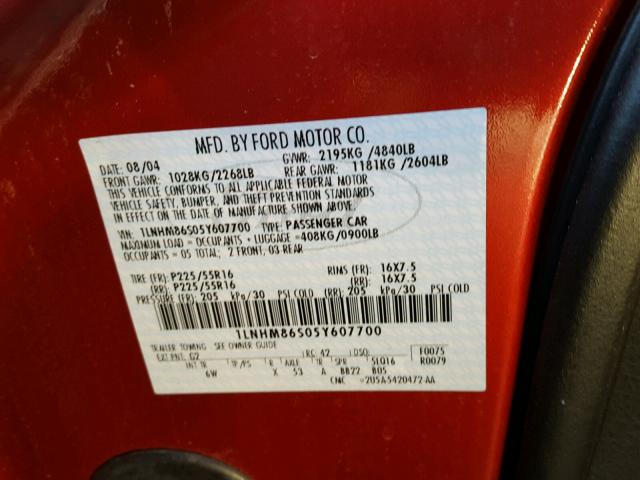 1LNHM86S05Y607700 - 2005 LINCOLN LS 红色 照片 10
