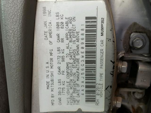 4A3AJ56G3WE096881 - 1998 MITSUBISHI GALANT ES SILVER photo 10