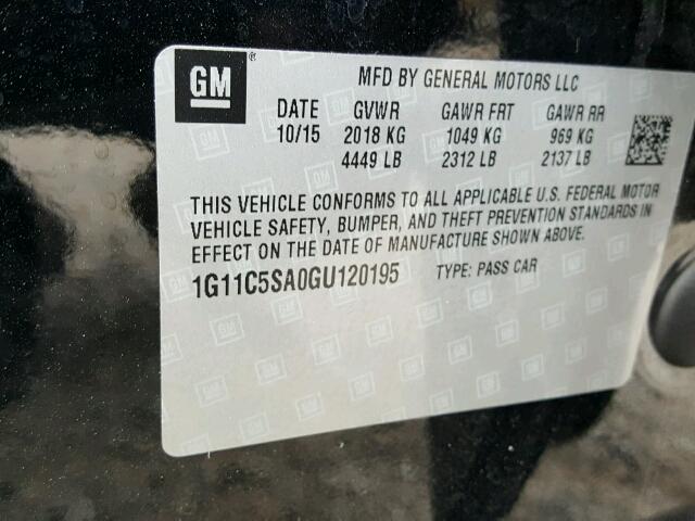 1G11C5SA0GU120195 - 2016 CHEVROLET MALIBU LIM 黑色 照片 10