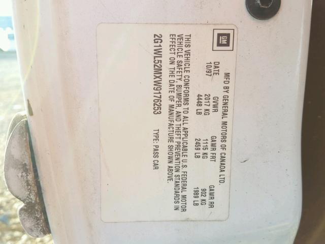 2G1WL52MXW9176253 - 1998 CHEVROLET LUMINA BAS თეთრი ფოტო 10