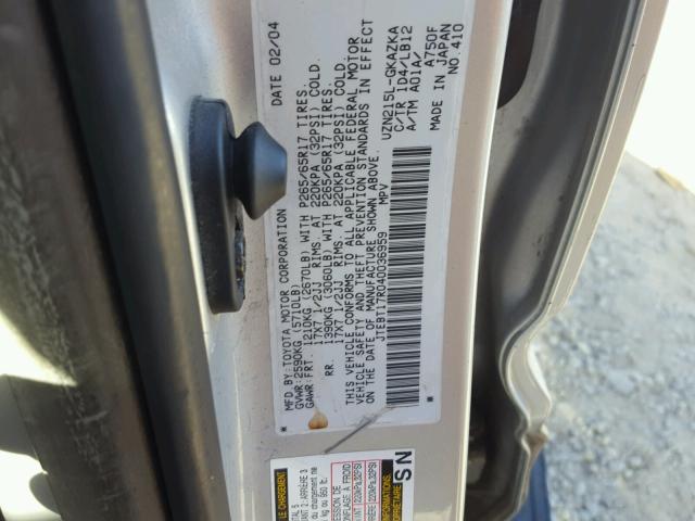 JTEBT17R040036959 - 2004 TOYOTA 4RUNNER LI SILVER photo 10