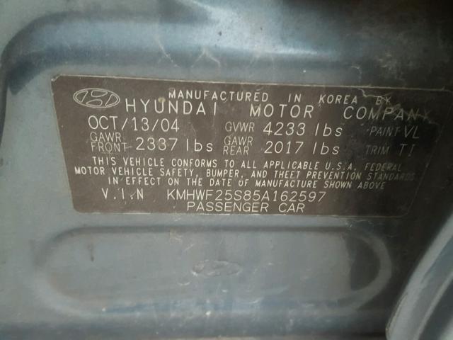 KMHWF25S85A162597 - 2005 HYUNDAI SONATA GL BLUE photo 10