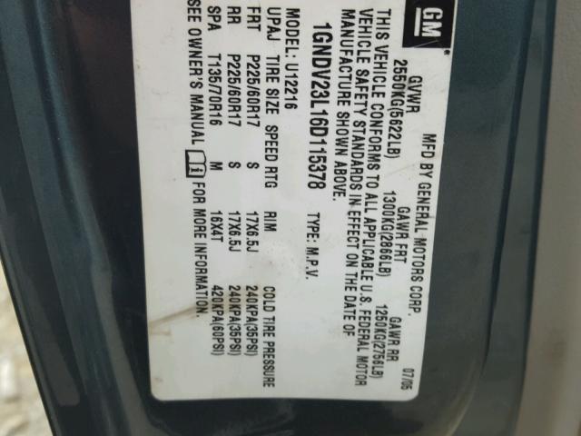 1GNDV23L16D115378 - 2006 CHEVROLET UPLANDER L 蓝色 照片 10