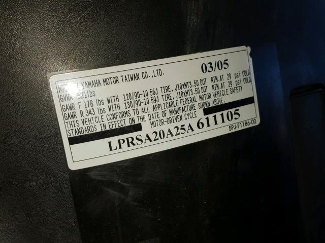 LPRSA20A25A611105 - 2005 YAMAHA YW50 AP ZU BLACK photo 10