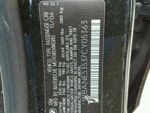 WBANE53537CY05363 - 2007 BMW 525 I BLACK photo 10