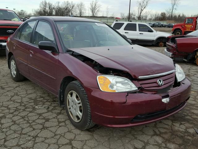 1HGES16562L013041 - 2002 HONDA CIVIC LX BURGUNDY photo 1