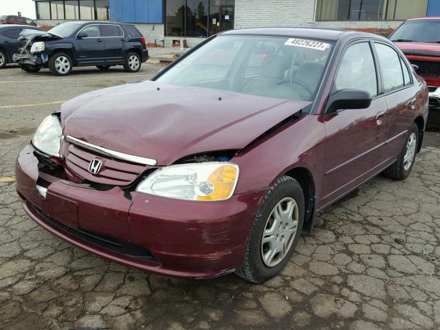 1HGES16562L013041 - 2002 HONDA CIVIC LX BURGUNDY photo 2