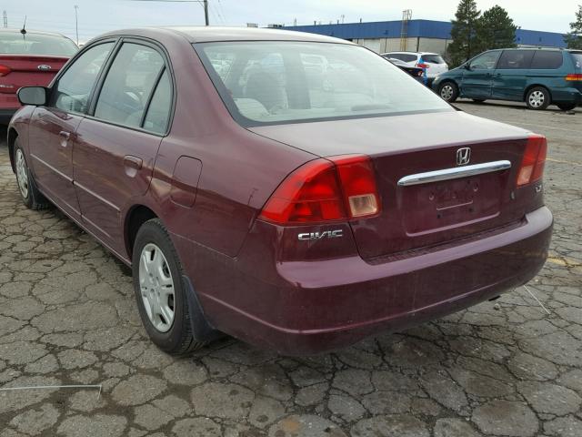 1HGES16562L013041 - 2002 HONDA CIVIC LX BURGUNDY photo 3