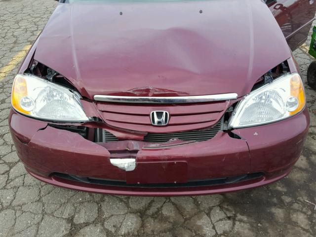 1HGES16562L013041 - 2002 HONDA CIVIC LX BURGUNDY photo 7