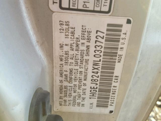 1HGEJ824XWL033727 - 1998 HONDA CIVIC EX 银色 照片 10