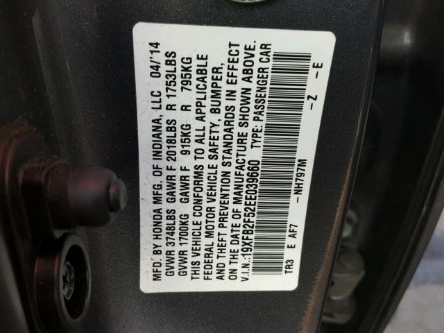 19XFB2F52EE039660 - 2014 HONDA CIVIC LX BLUE photo 10