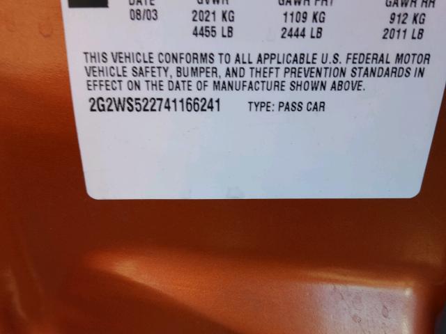 2G2WS522741166241 - 2004 PONTIAC GRAND PRIX ORANGE photo 10