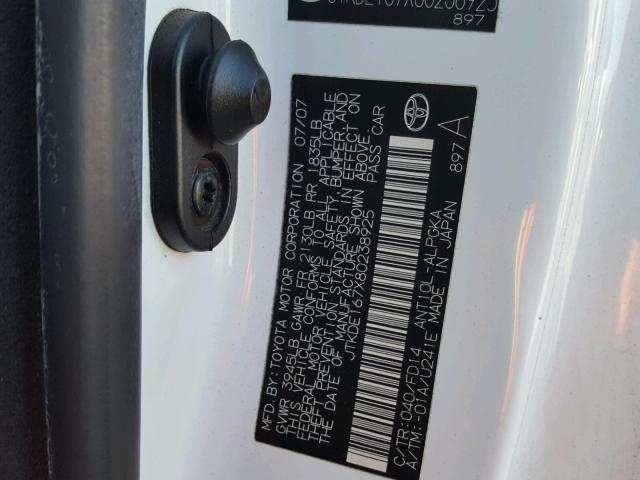 JTKDE167X80238925 - 2008 TOYOTA SCION TC 白色 照片 10