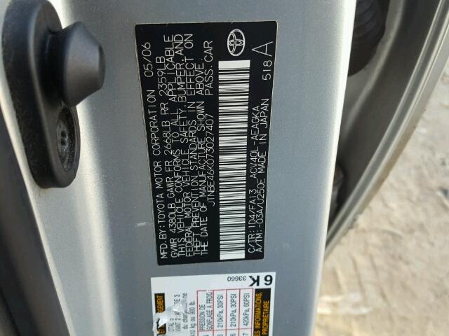 JTNBE46K073027407 - 2007 TOYOTA CAMRY NEW SILVER photo 10