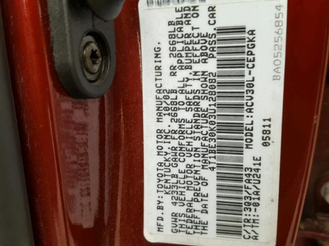 4T1BE30K03U128082 - 2003 TOYOTA CAMRY LE MAROON photo 10