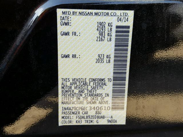 1N4AZ0CP6EC340610 - 2014 NISSAN LEAF S BLACK photo 10