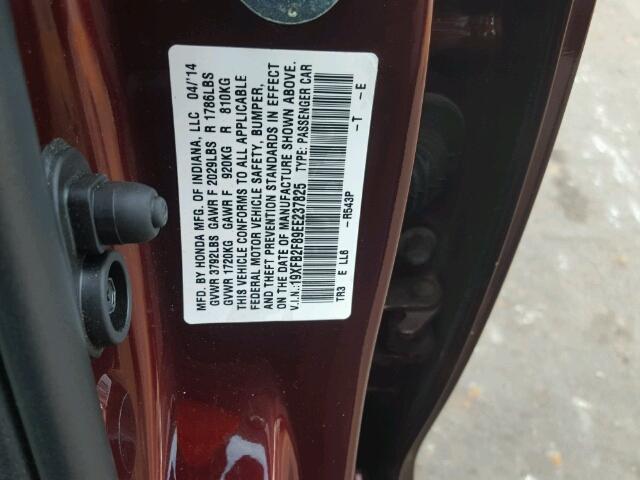 19XFB2F89EE237825 - 2014 HONDA CIVIC EX ბურგუნდია ფოტო 10