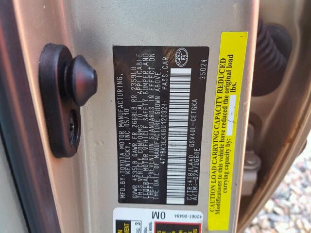 4T1BK3EK4BU120924 - 2011 TOYOTA CAMRY SE GOLD photo 10