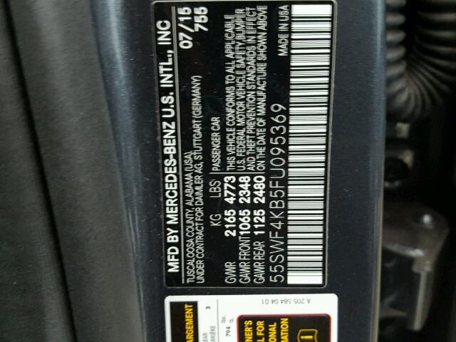 55SWF4KB5FU095369 - 2015 MERCEDES-BENZ C 300 4MAT GRAY photo 10