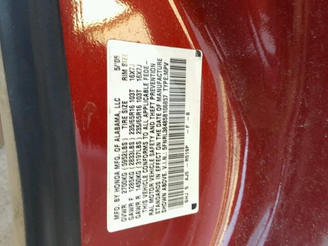 5FNRL38485B106857 - 2005 HONDA ODYSSEY EX RED photo 10