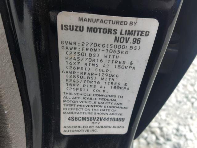 4S6CM58V2V4410400 - 1997 HONDA PASSPORT E BLACK photo 10