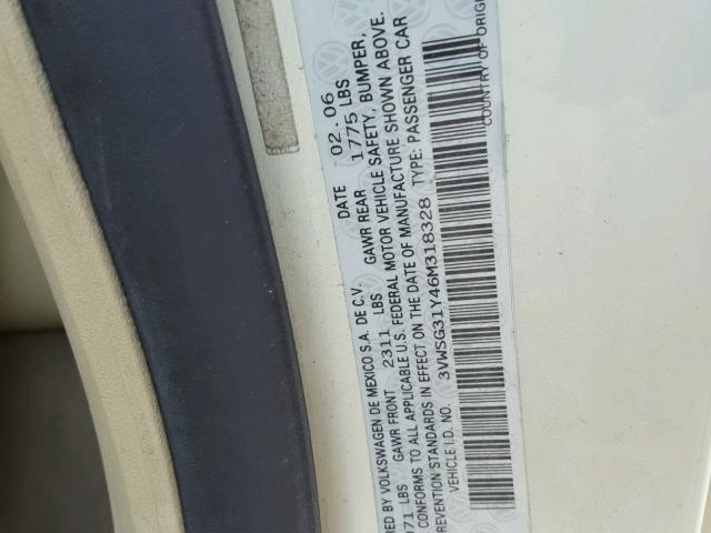 3VWSG31Y46M318328 - 2006 VOLKSWAGEN NEW BEETLE 奶油色 照片 10