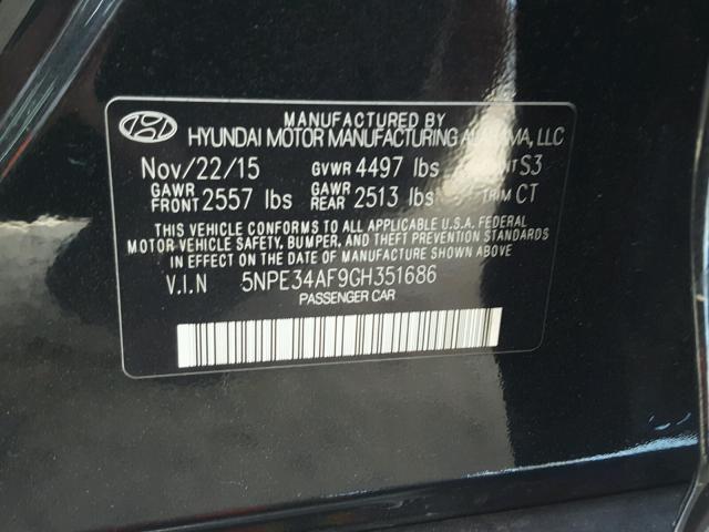 5NPE34AF9GH351686 - 2016 HYUNDAI SONATA SPO BLACK photo 10