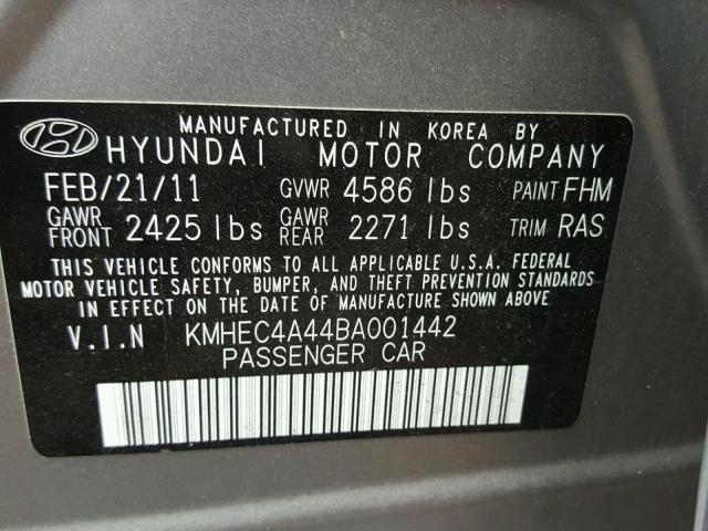 KMHEC4A44BA001442 - 2011 HYUNDAI SONATA HYB SILVER photo 10