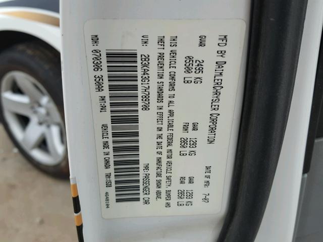 2B3KA43G17H789708 - 2007 DODGE CHARGER SE WHITE photo 10